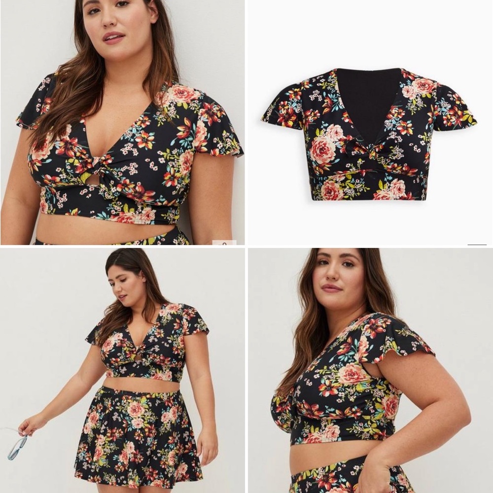 Torrid Wireless Flutter Sleeve Bikini Top color Darlene Floral Sz 2